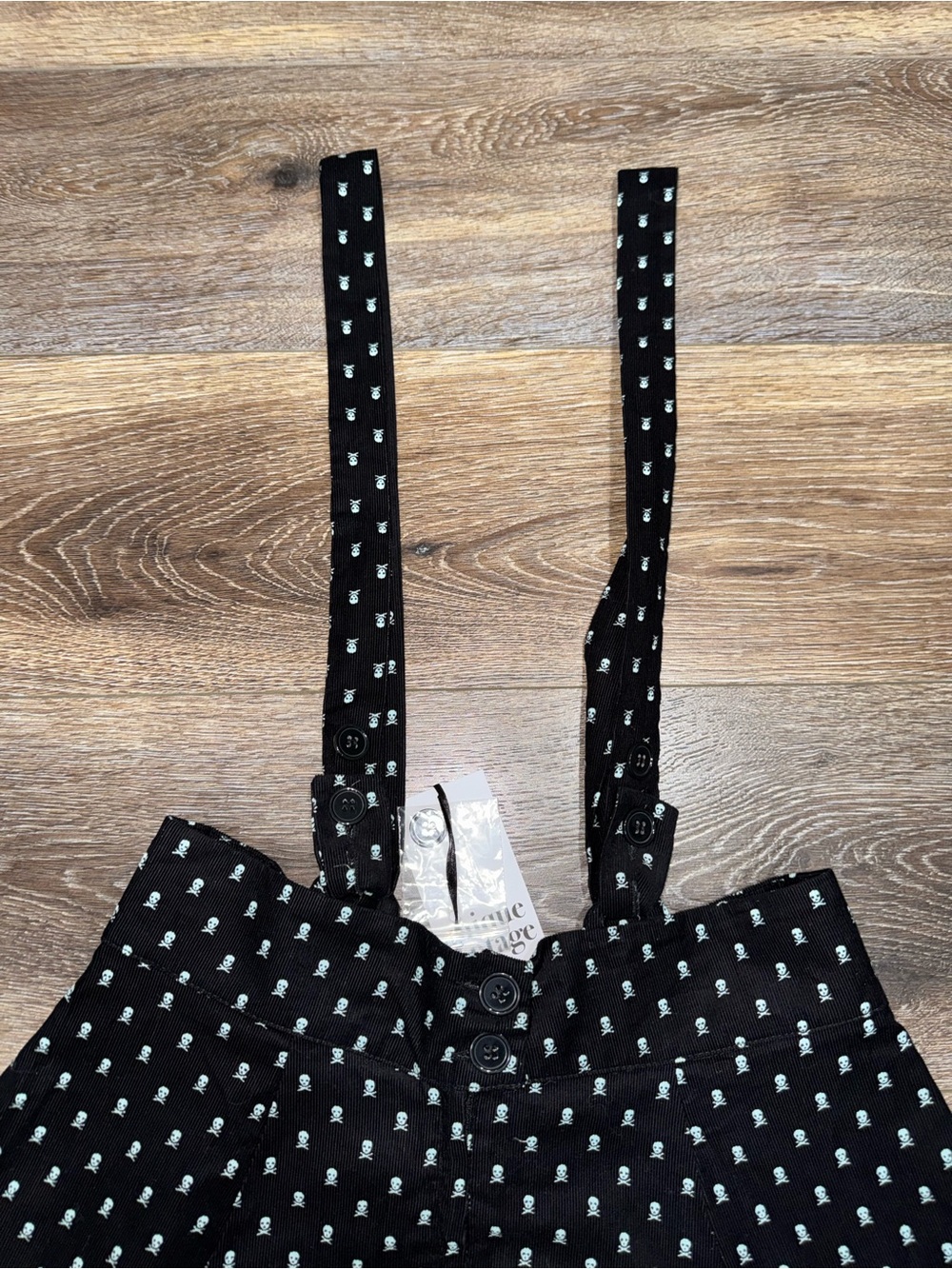 NWT🖤Unique Vintage 60s Black Crossbones Print Suspender Ruth Flare Skirt Large - Picture 6 of 15
